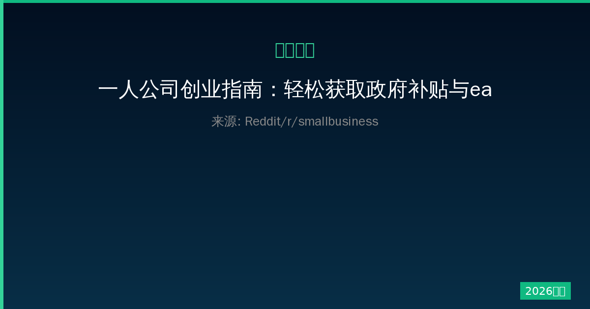 一人公司创业指南：轻松获取政府补贴与easy grants，融资不难-China AI Hub